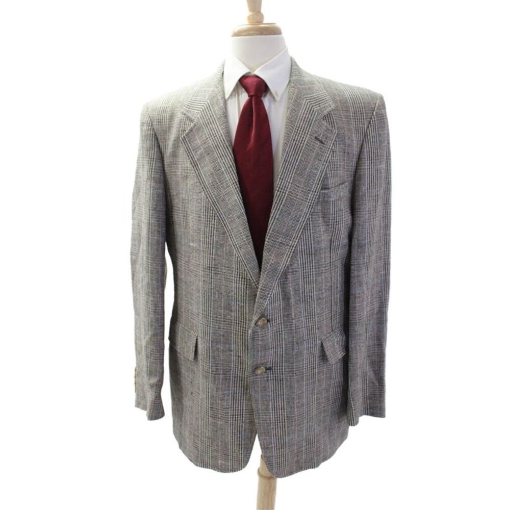 Evan Picone Mens Sport Coat Gray Plaid Wool Blend Button Classic Fall Size 42